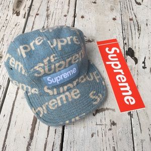 SUPREME HARRIS TWEED WOOL CAMP CAP POWDER BLUE HAT